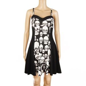 Vintage Y2K Royal Bones Tripp Goth Punk Skull Black White Rockabilly Midi Dress